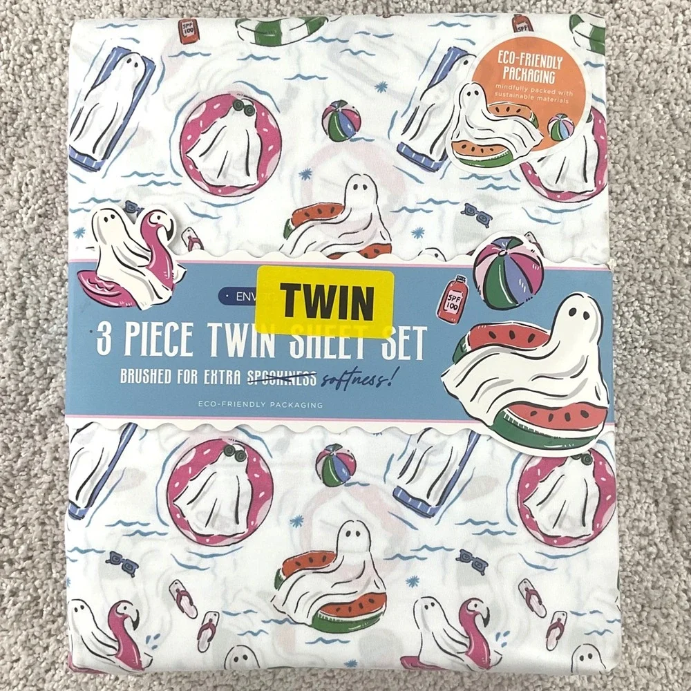 Envogue Ghost Pool Party 3 Piece Twin Sheet Set Summerween Spooky Softness NEW
